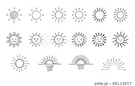 太陽 おひさま 手描き かわいいのイラスト素材