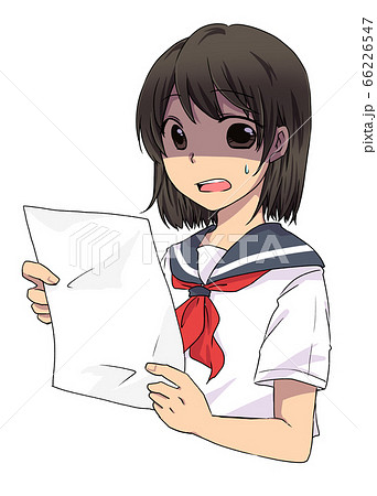 女子高生 制服 セーラー服 夏服 イラストの写真素材