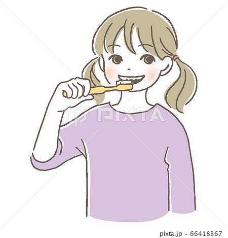 女の子 歯磨き 笑顔 イラスト かわいいの写真素材