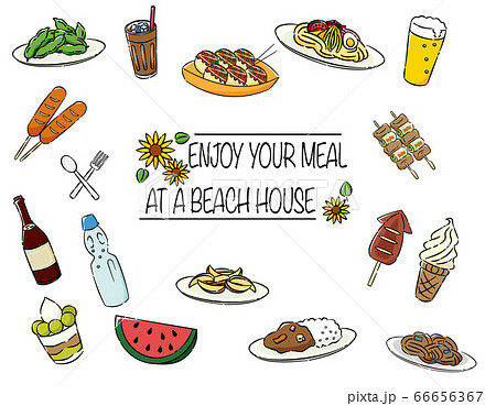海水浴場 ビーチ 海 手書きのイラスト素材 海水浴場 ビーチ 海 手書きのイラスト素材