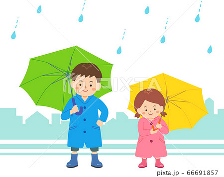 傘 女の子 雨 長靴のイラスト素材