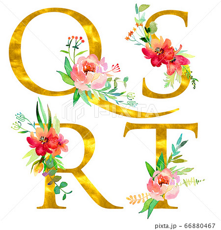 アルファベット R 花 花柄 フォントのイラスト素材