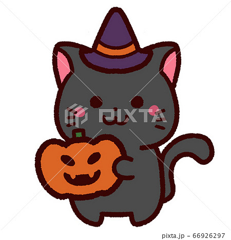 ハロウィン 黒猫 猫 魔女のイラスト素材