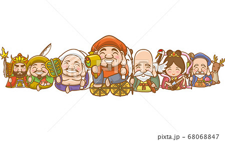 恵比寿 大黒天 毘沙門天 弁財天 福禄寿 寿老人 布袋 福 神 神様の写真素材