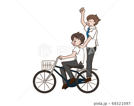 人物 男性 自転車 二人乗りのイラスト素材