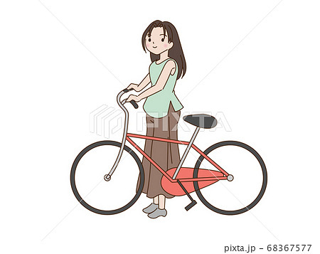 かわいい イラスト シンプル 自転車 女の子の写真素材