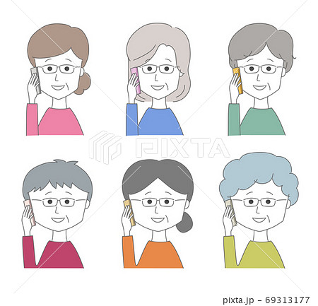 ヘアスタイル 女性 シニアのイラスト素材