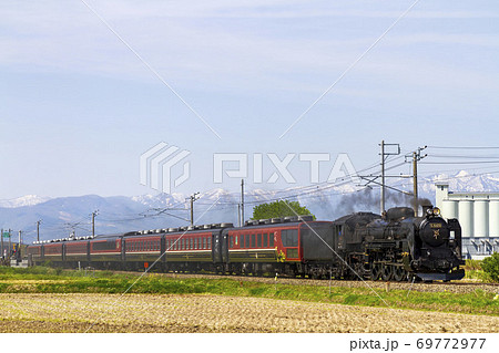 水田 汽車 鉄道 Sl 自然の写真素材