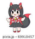 女の子と狐のお面のイラスト素材