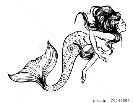 人魚 女性 シルエット 白背景のイラスト素材