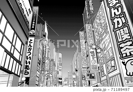 街 モノクロ 新宿のイラスト素材