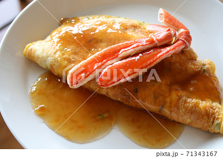 かに玉 玉子焼き あんかけ 蟹玉の写真素材