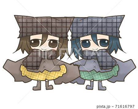 秋冬のあたたか可愛い双子コーデのイラスト素材