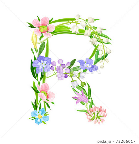 Floral spring alphabet. Capital letter U. Font - Stock Illustration  [75490286] - PIXTA