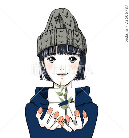 女の子 ニット帽 冬 笑顔のイラスト素材