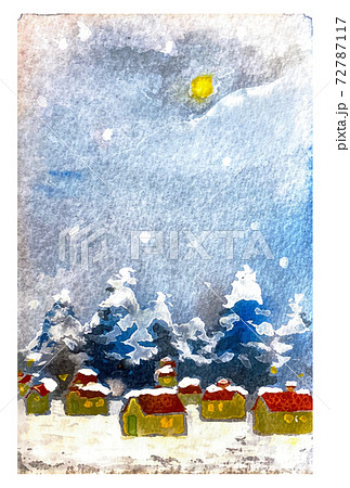 冬 景色 ポストカード 雪のイラスト素材