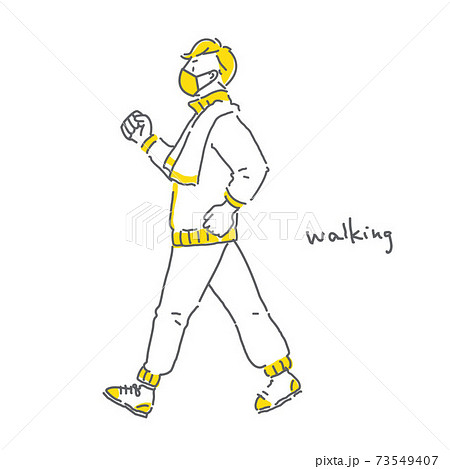 男性 おしゃれ 手描き 散歩のイラスト素材