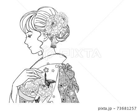 女 横顔 モノクロ 白黒のイラスト素材