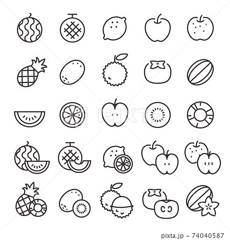 フルーツ 果実 果物 白黒のイラスト素材