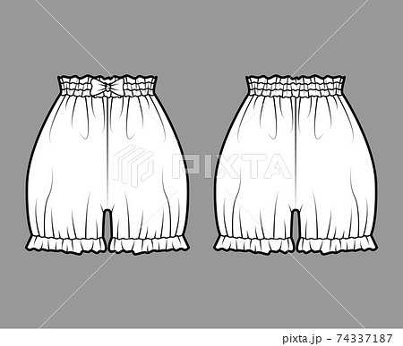 Short Bloomers Pants Technical Fashion Illustration With Bow Mini
