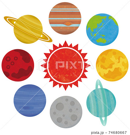 惑星 手描き 太陽系 天体のイラスト素材