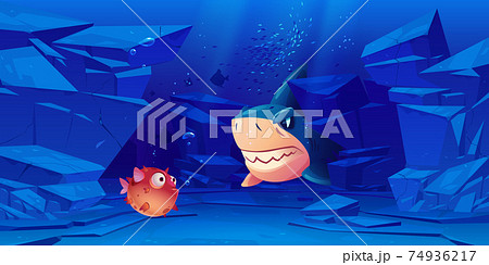 キャラクター 鮫 かわいい イラストの写真素材