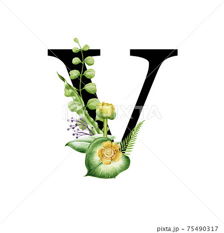 Floral spring alphabet. Capital letter U. Font - Stock Illustration  [75490286] - PIXTA