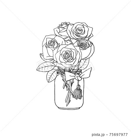 花 バラ 白黒 薔薇のイラスト素材