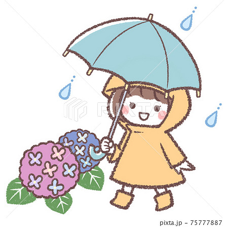 小学生 女の子 雨 傘のイラスト素材