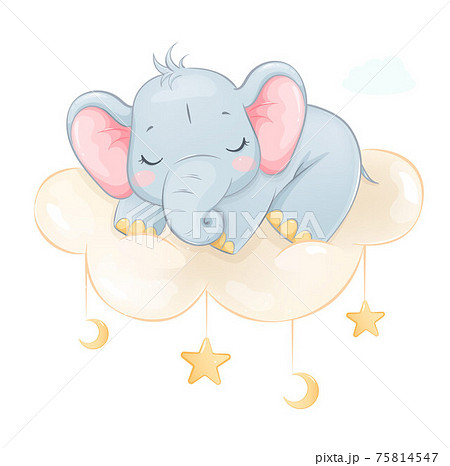ゾウ 象 寝ている 寝てるのイラスト素材