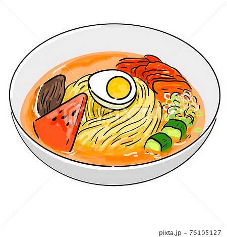 冷麺 手描き 韓国料理 タマゴのイラスト素材