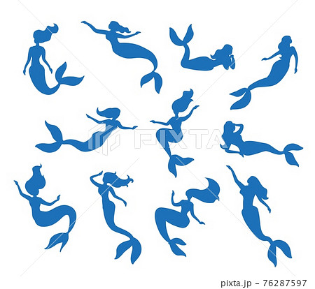 Fantasy Underwater Mermaid Fairy Silhouette Setのイラスト素材