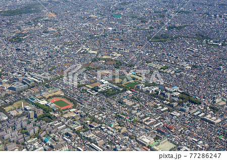 東京 航空写真 吉祥寺 都会の写真素材