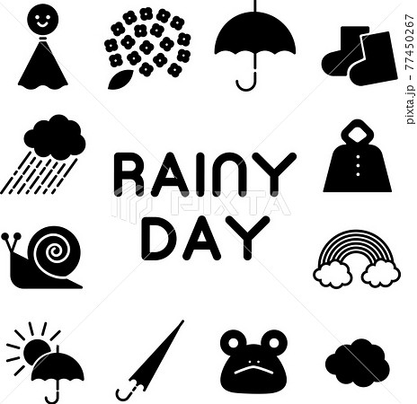 6月 モノクロ 線画 梅雨のイラスト素材