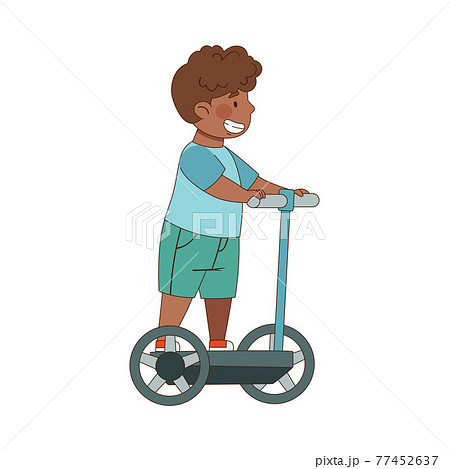 Little African American Boy Driving Hoverboard のイラスト素材