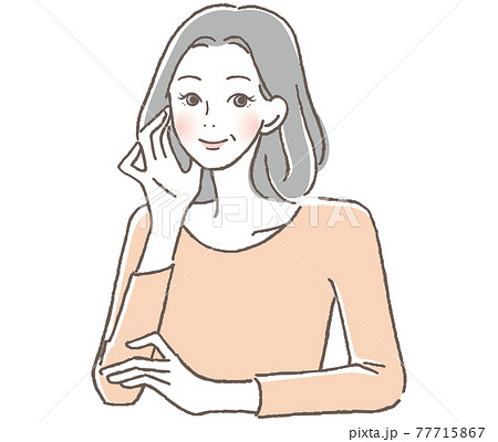 女性 イラスト 頬杖 ポーズの写真素材