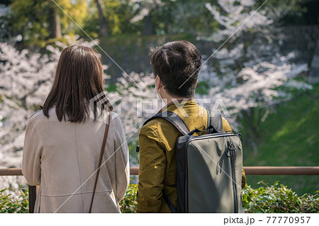 男女 染井吉野 千鳥ヶ淵 人物の写真素材