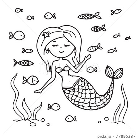 人魚 泳ぐ マーメイド 可愛いのイラスト素材