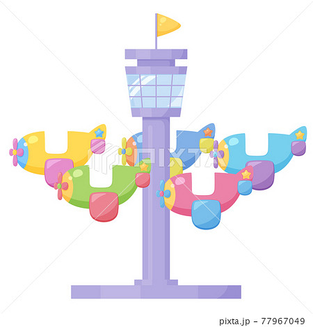 遊園地のかわいい飛行機の乗り物 イラストのイラスト素材