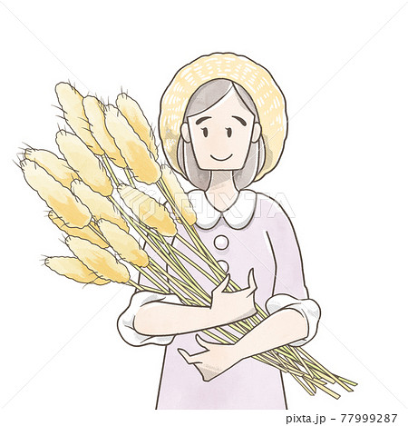 女性 花束 抱える 花の写真素材