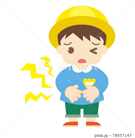 腹痛 子供 男の子 女の子のイラスト素材
