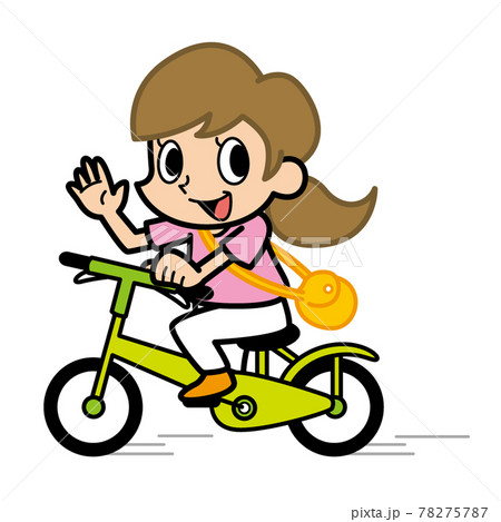 かわいい イラスト シンプル 自転車 女の子の写真素材