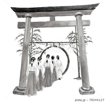 鳥居 神社 背景 和のイラスト素材