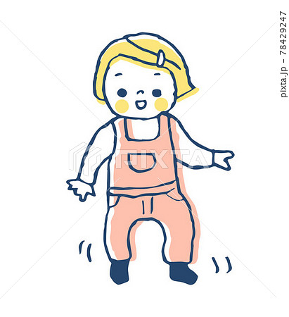 オーバーオール 女の子のイラスト素材