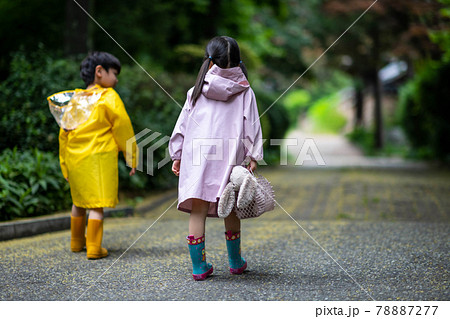 子供 男の子 後姿 外人の写真素材