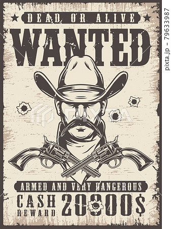 西部劇 Wanted 思った ポスターのイラスト素材