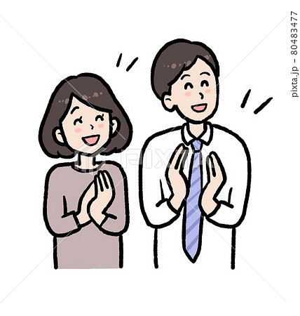拍手をする男女のイラストのイラスト素材
