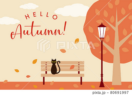 秋 公園 ベンチ イラストのイラスト素材