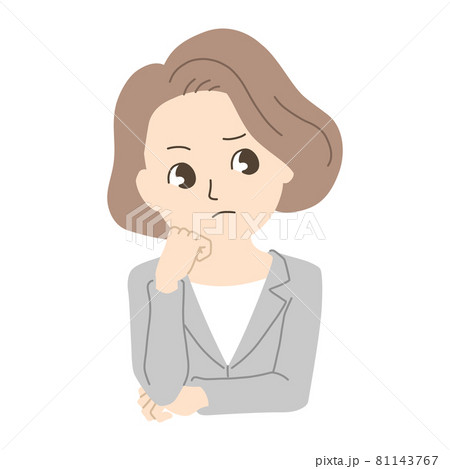 女性 イラスト 頬杖 ポーズの写真素材