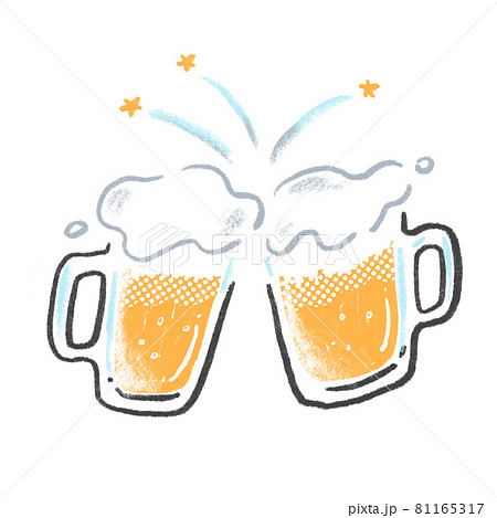 ビール ジョッキ 乾杯 手描きのイラスト素材